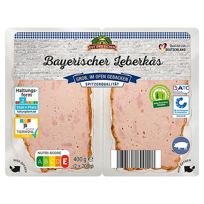 GUT DREI EICHEN Bayerischer Leberkäs 400 g, Grob