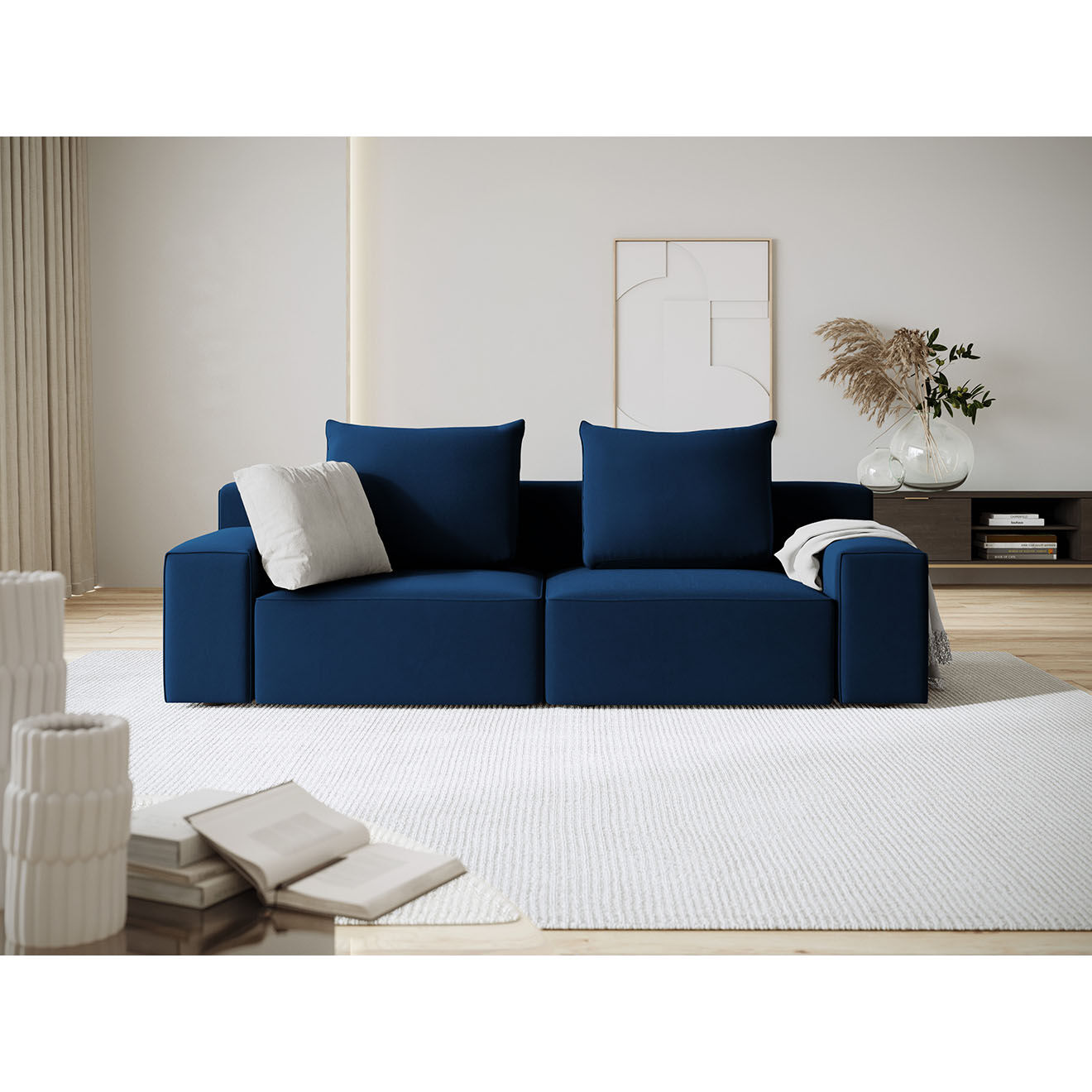 Mazzini Sofas Canapé Velours Ivy 3 Places bleu roi - 210x105x89 cm