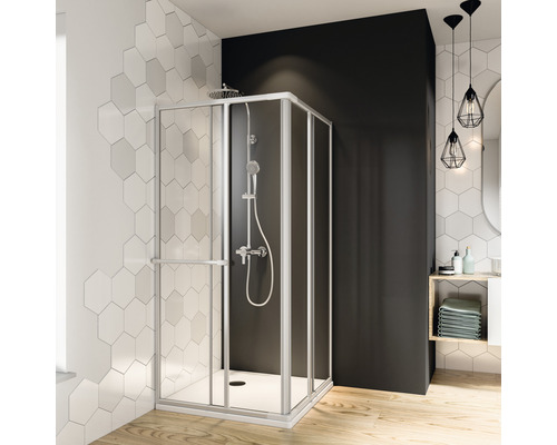 Hoekinstap BREUER Fara 90 x 80 cm profielkleur zilver helder glas