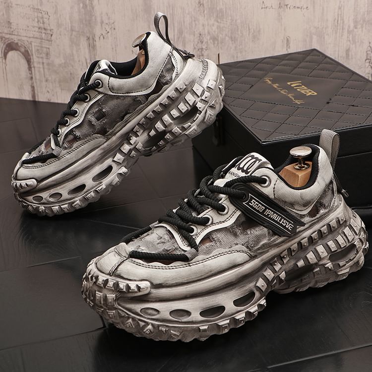 Mr Ozera - Platform Mesh Paneel Versleten Veterschoenen