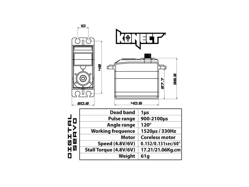Konect Standard Servo 2113LVRX Racing 21 kg, 0.13 s, Brushl Digitales Standard Servo mit Metallgetriebe und Brushless-Motor