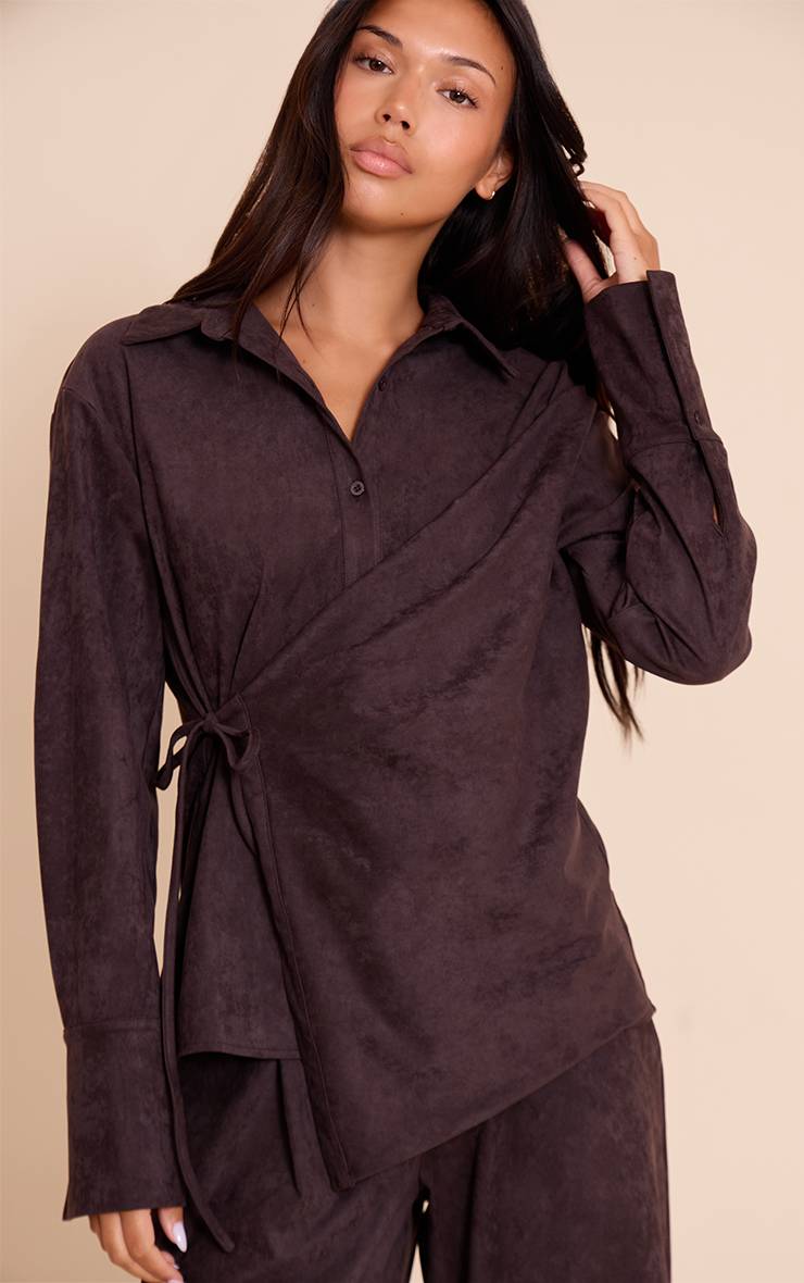 Chocolat Ensemble Coordonné Chemise Cache-cœur En Synthétique