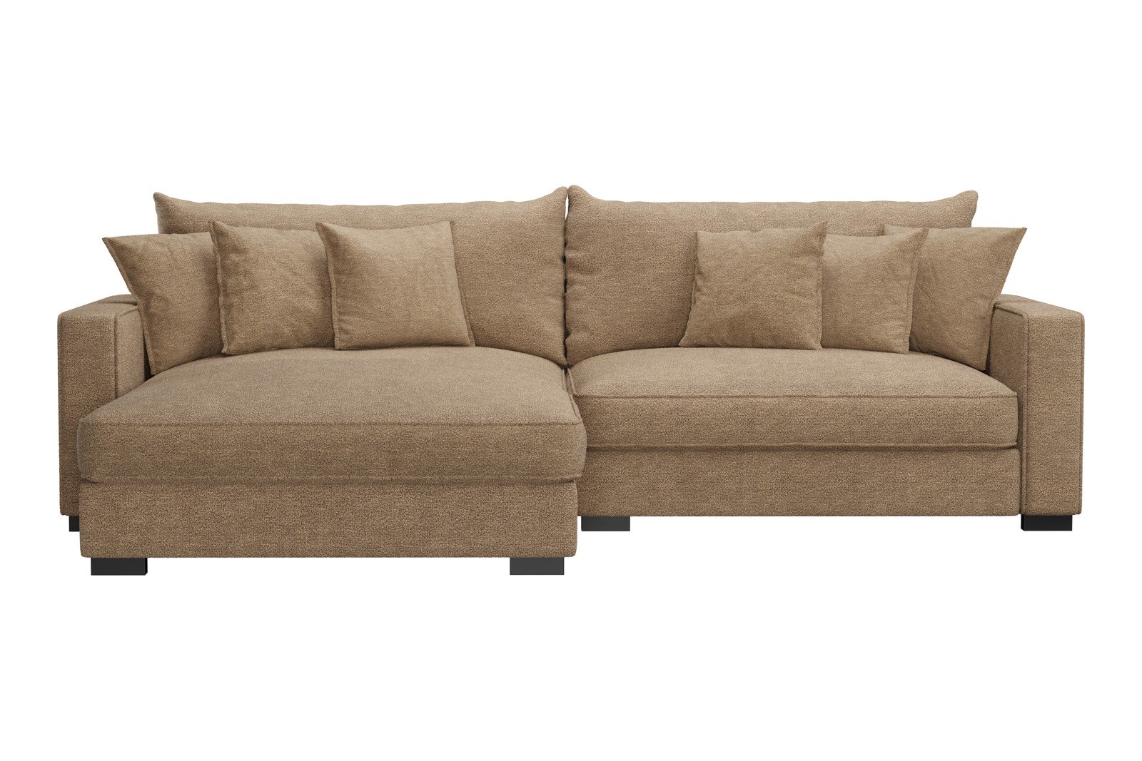 Rossi 2-seter med XL sjeselong venstre Tekstil Beatto 1012 Brown, arm B med sorte ben. Std. Komfort.