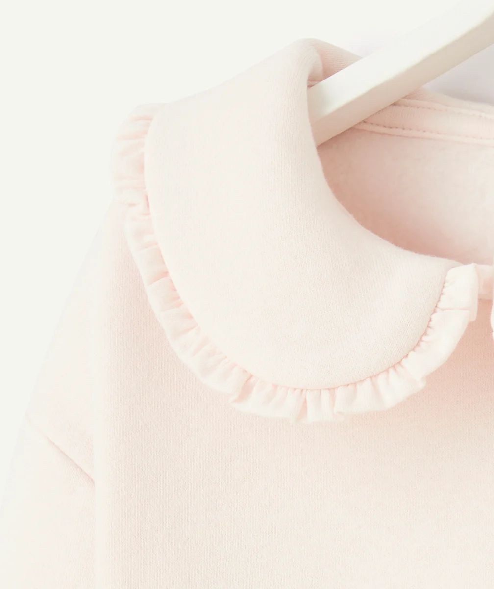 SWEAT BÉBÉ FILLE EN FIBRES RECYCLÉES ROSE POUDRÉ AVEC COL CLAUDINE