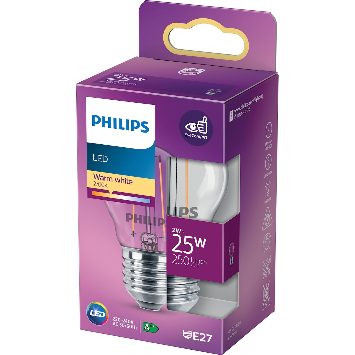 Philips LED-lyspære 2W E27