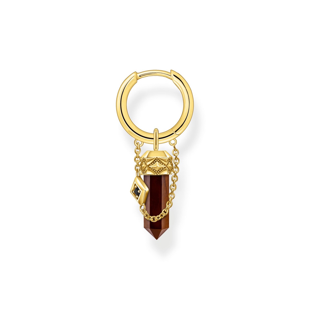 Thomas Sabo Rebel Crystal Einzel-Creole mit rotem Tigerauge-Anhänger vergoldet