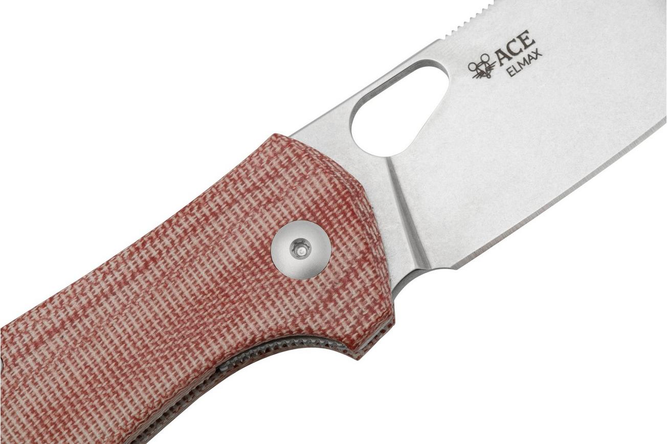 GiantMouse ACE Atelier, Elmax Stonewashed, Red Canvas Micarta zakmes