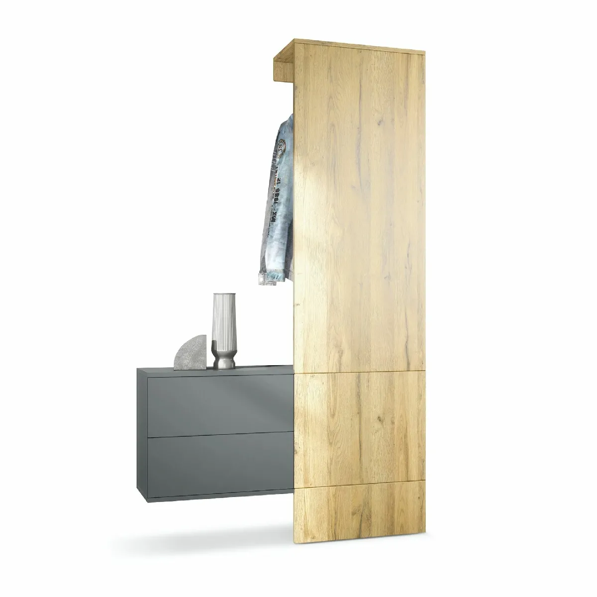 MPC Vestiaire - Gris et aspect chêne nature - 105 x 193 x 35 cm