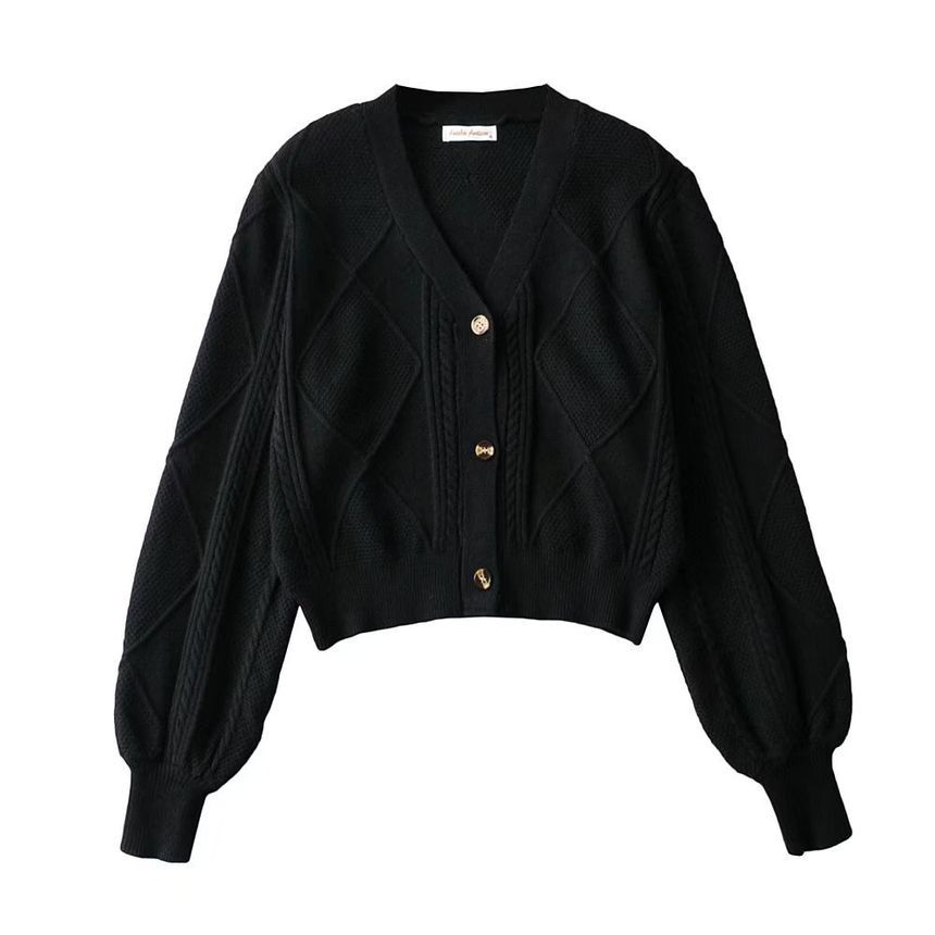 Osion - Argyle crop cardigan met lange mouwen en V-hals