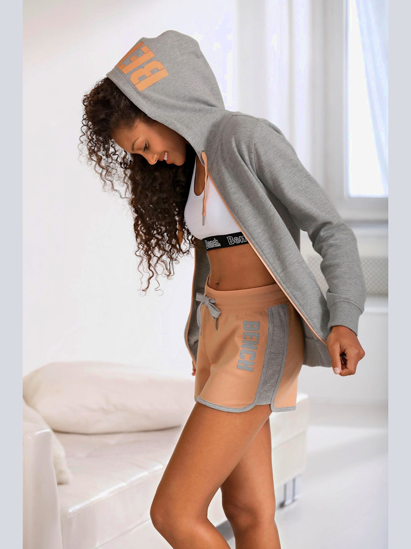 Short en matière sweat short décontracté, ceinture à coulisse élastique