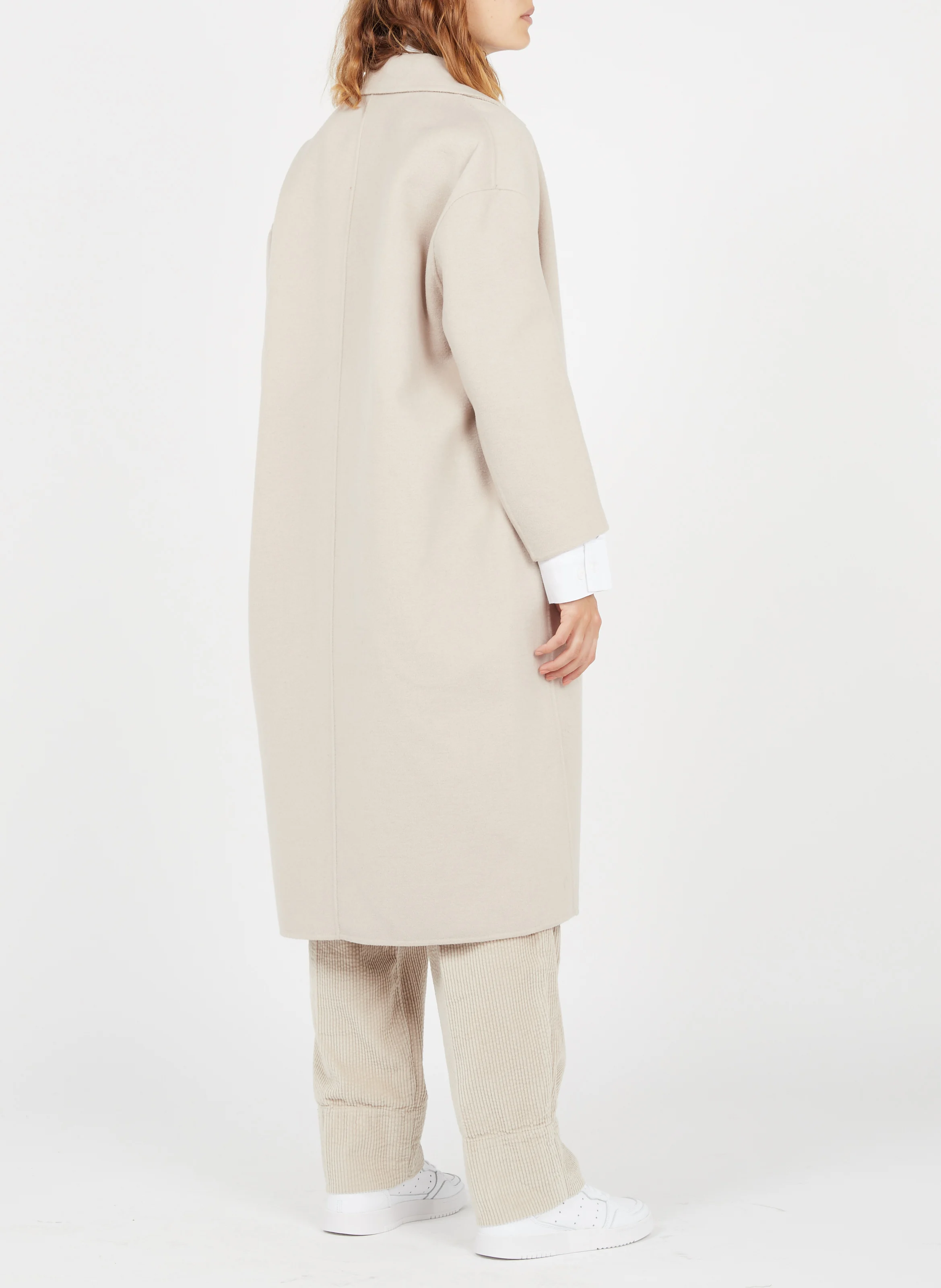 PADOW - Pantalon large taille haute en velours côtelé | Beige