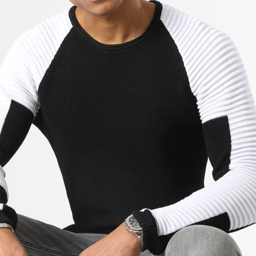 Pull Avec Empiecement Blanc JUM-07 Noir