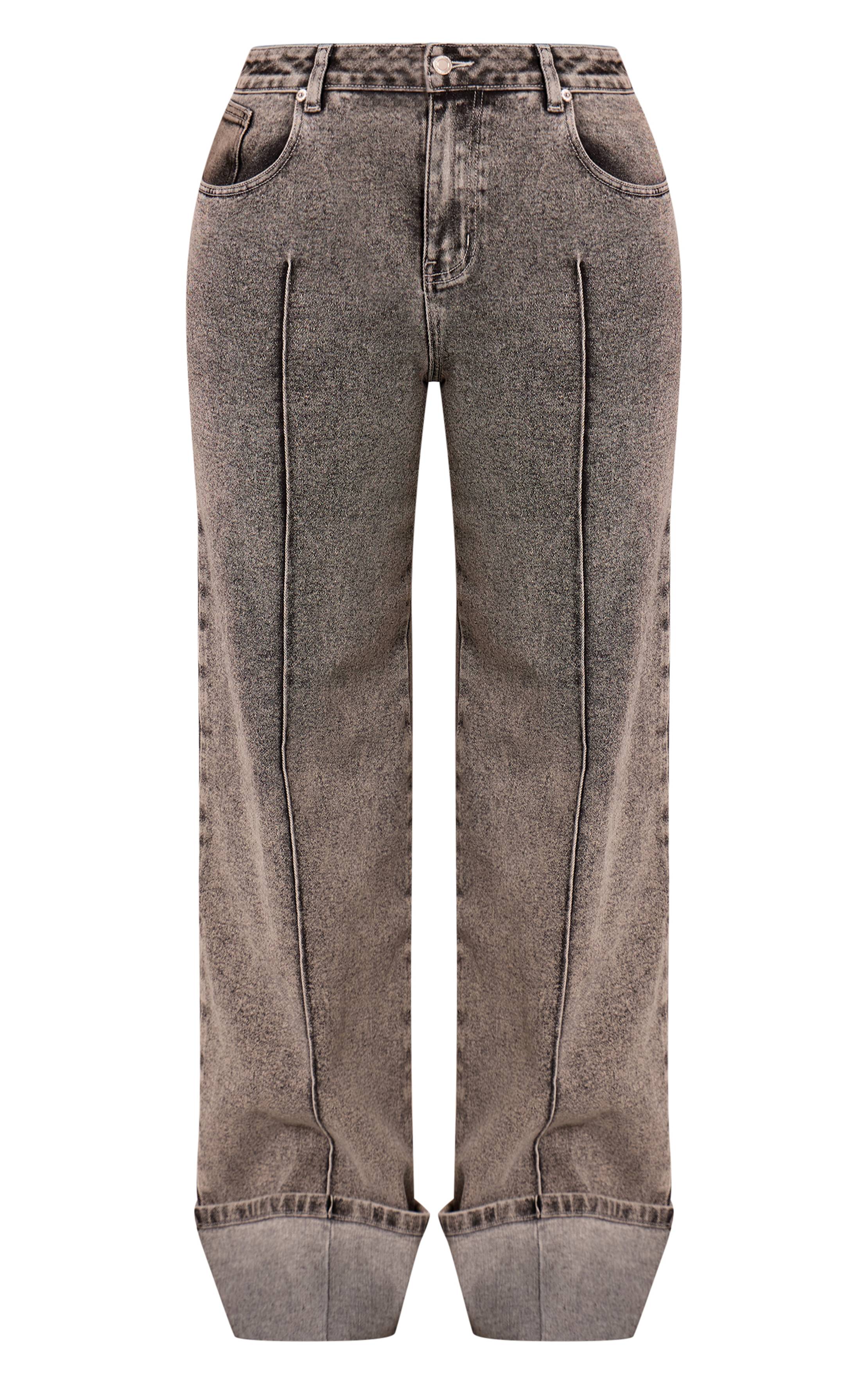 Gris Cendré Jean Large Taille Haute En Denim Stretch Avec Pinces Et Ourlet Retroussé Shape