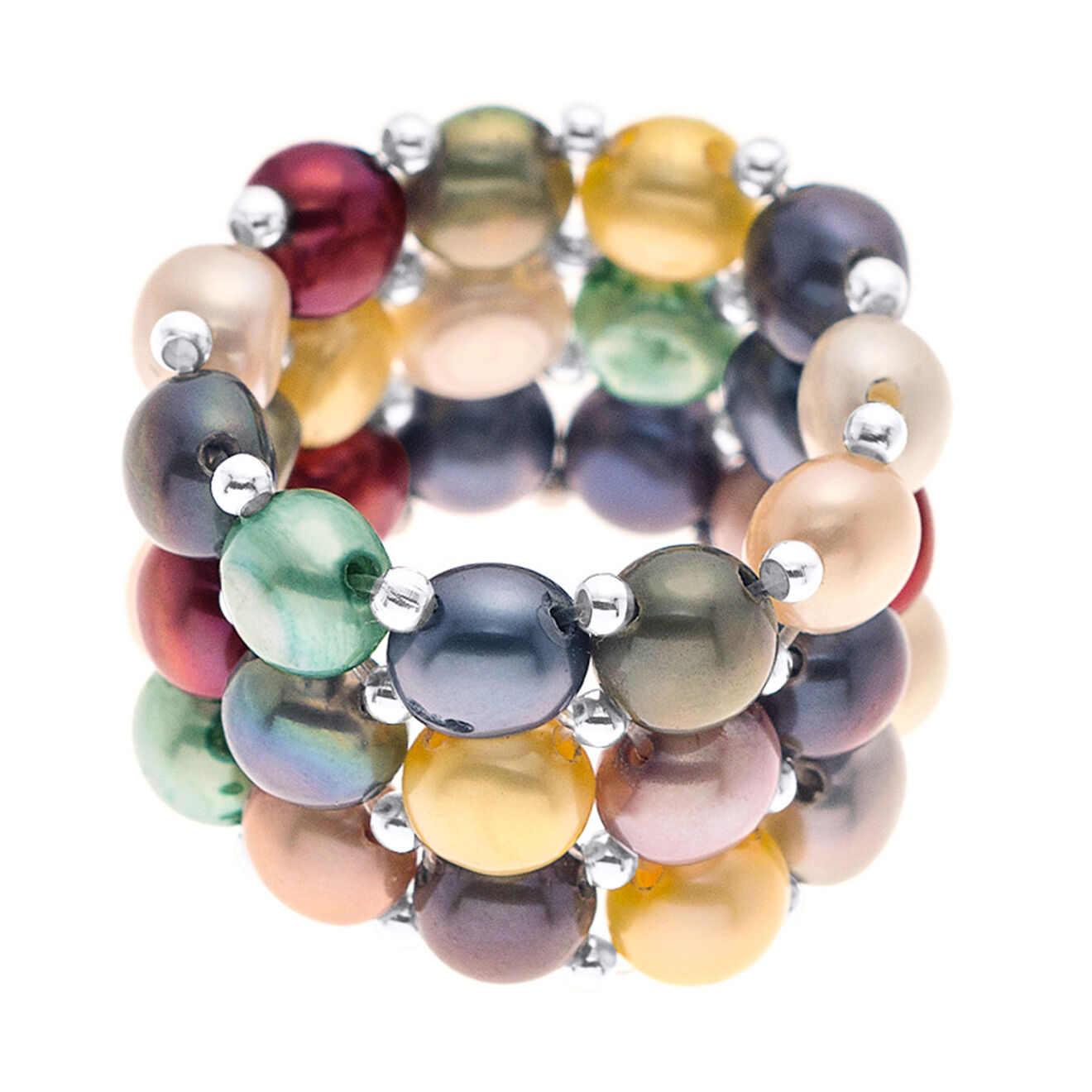 Pearl Addict Bague élastique 3 rangs Perles d'Eau Douce multicolores
