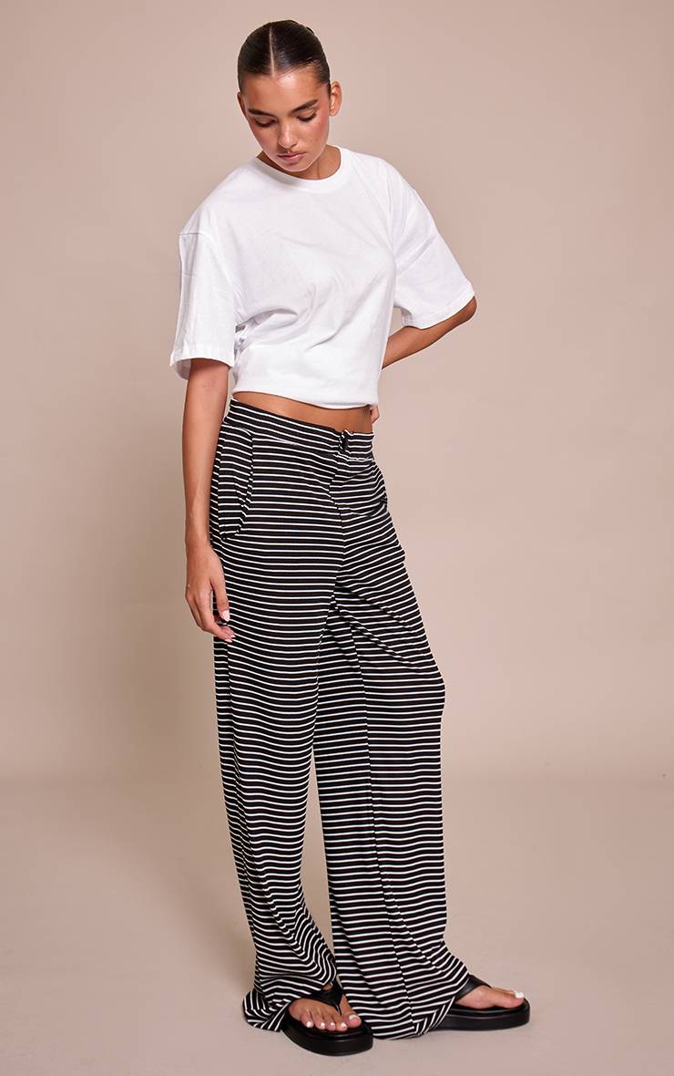 Noir Pantalon Large À Rayures Style Boyfriend