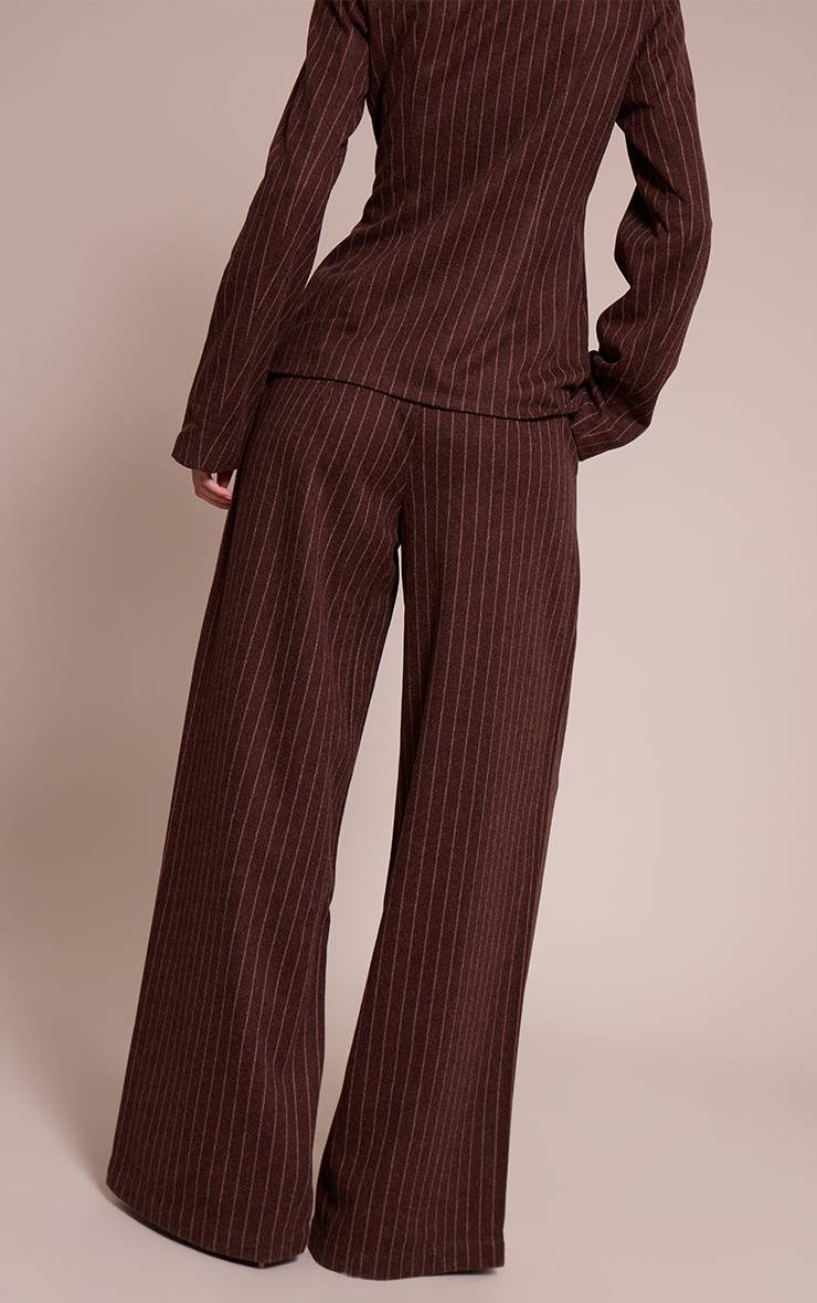 Chocolat Pantalon Droit Plissé À Fines Rayures