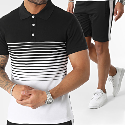 Ensemble Polo Manches Courtes Et Short Jogging Noir Blanc