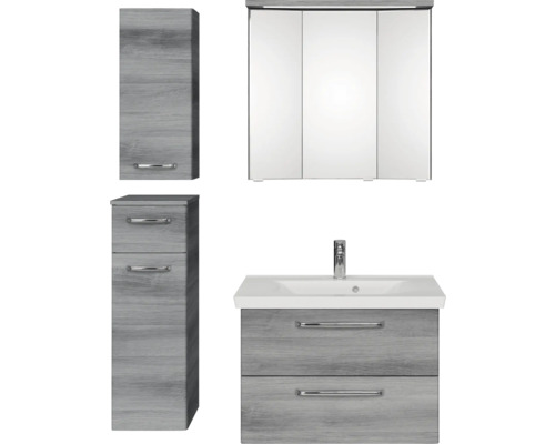 Pelipal Kumba badkamermeubelset (B x H x D): 110 x 200 x 51 cm, grafiet getextureerde fronten, 5-delige set inclusief mineraal gegoten wastafel, badmeubel en wandkast (99.770221194)