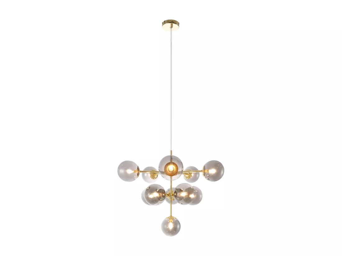 Lustre en métal et verre fumé brillant - 11 globes - D. 61 x H. 144 cm - Doré - SOFIA