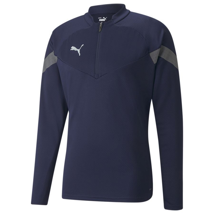 PUMA Maillot d'Entraînement teamFINAL Fermeture Éclair 1/4 - Bleu Marine/Gris/Argenté