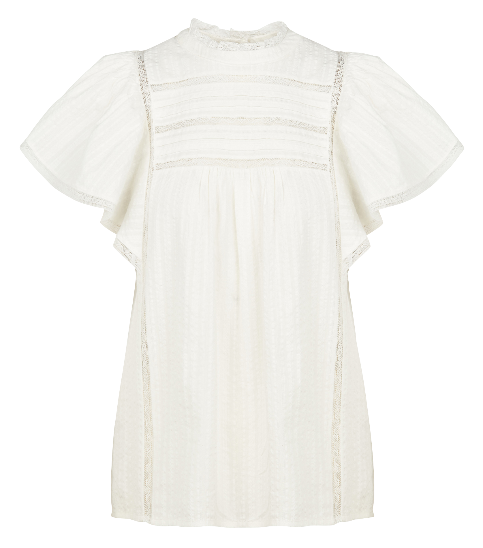 Top col rond en mousseline de coton| Blanc