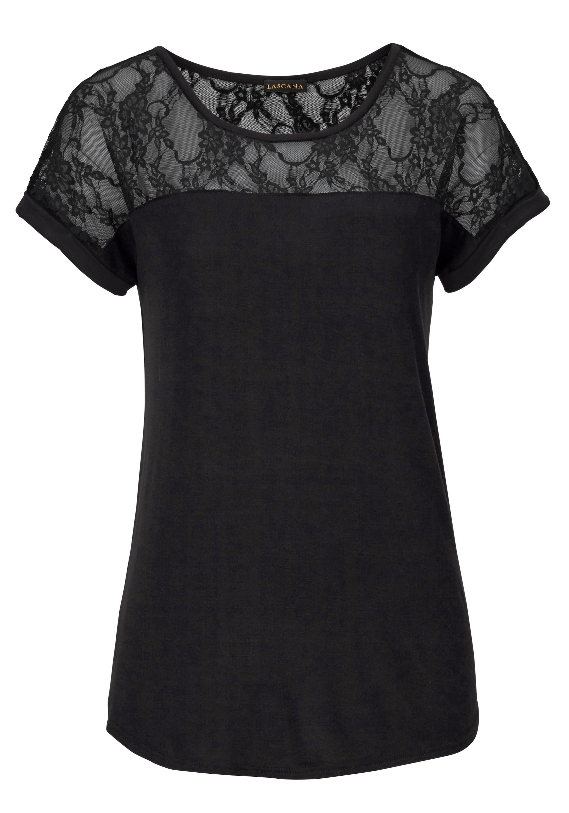 LASCANA Strandshirt , mit Spitzeneinsatz, T-Shirt, Kurzarmshirt, feminin-modisch