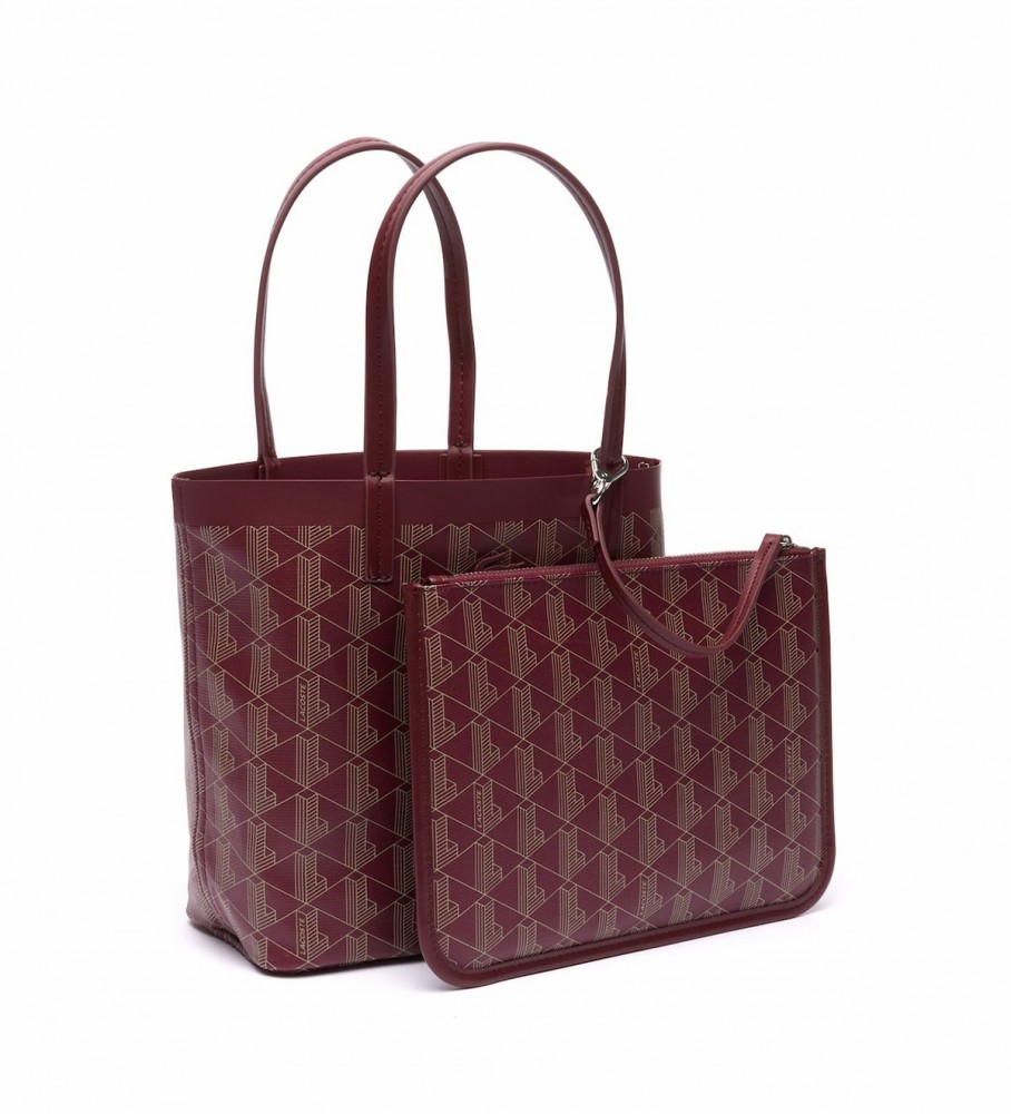 Bolsa tote pequena Lacoste com monograma, cor bordô