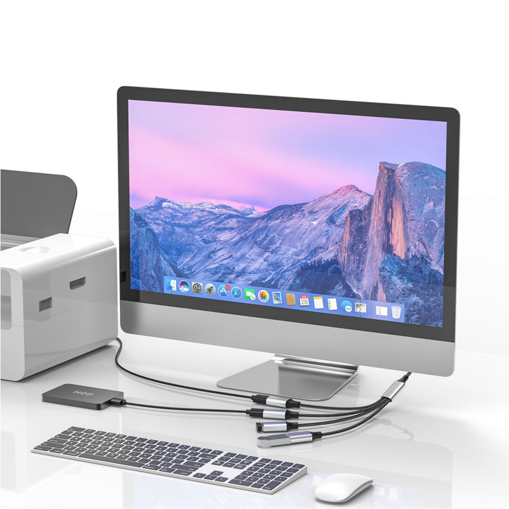 (30cm) USB auf 4-fach USB 2.0 Lade und Daten Adapter OTG Splitter Stecker mit Nylon Kabel (480 Mbit/s) - Silber