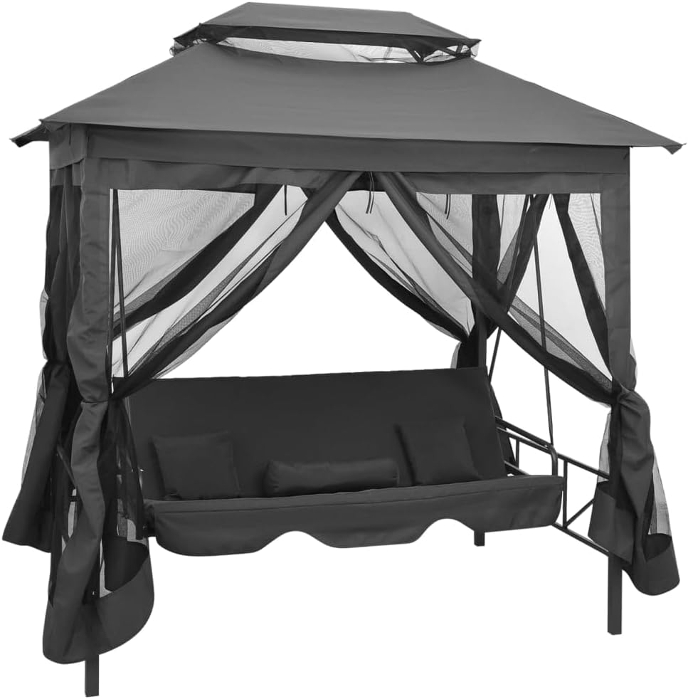 Refined Hollywoodschaukel Dach Bettfunktion Gartenschaukel Schaukelbank Liege Gartenschaukel mit Bettfunktion und Dach 220×160×240 cm Stahl