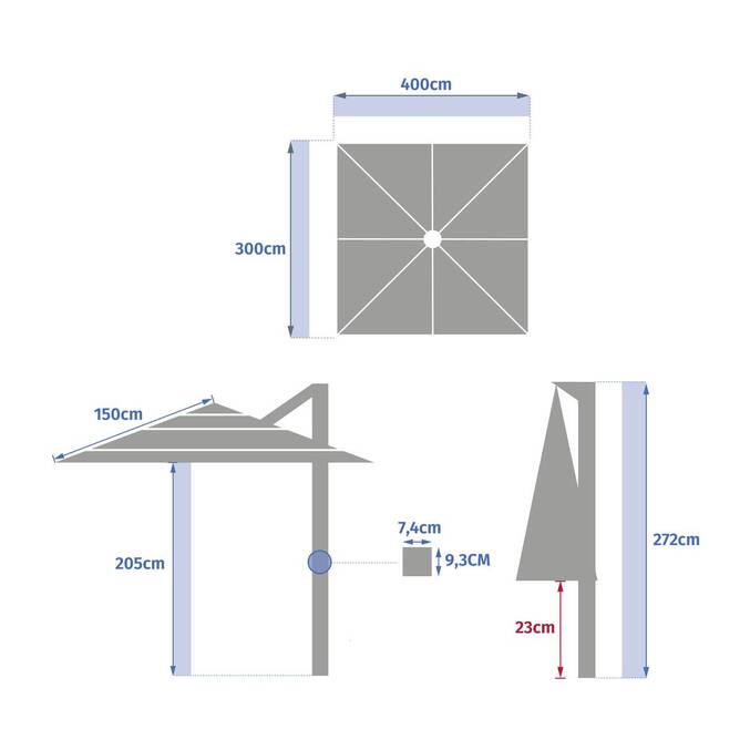 Parasol déporté rectangulaire inclinable MELHIA Vert laurier