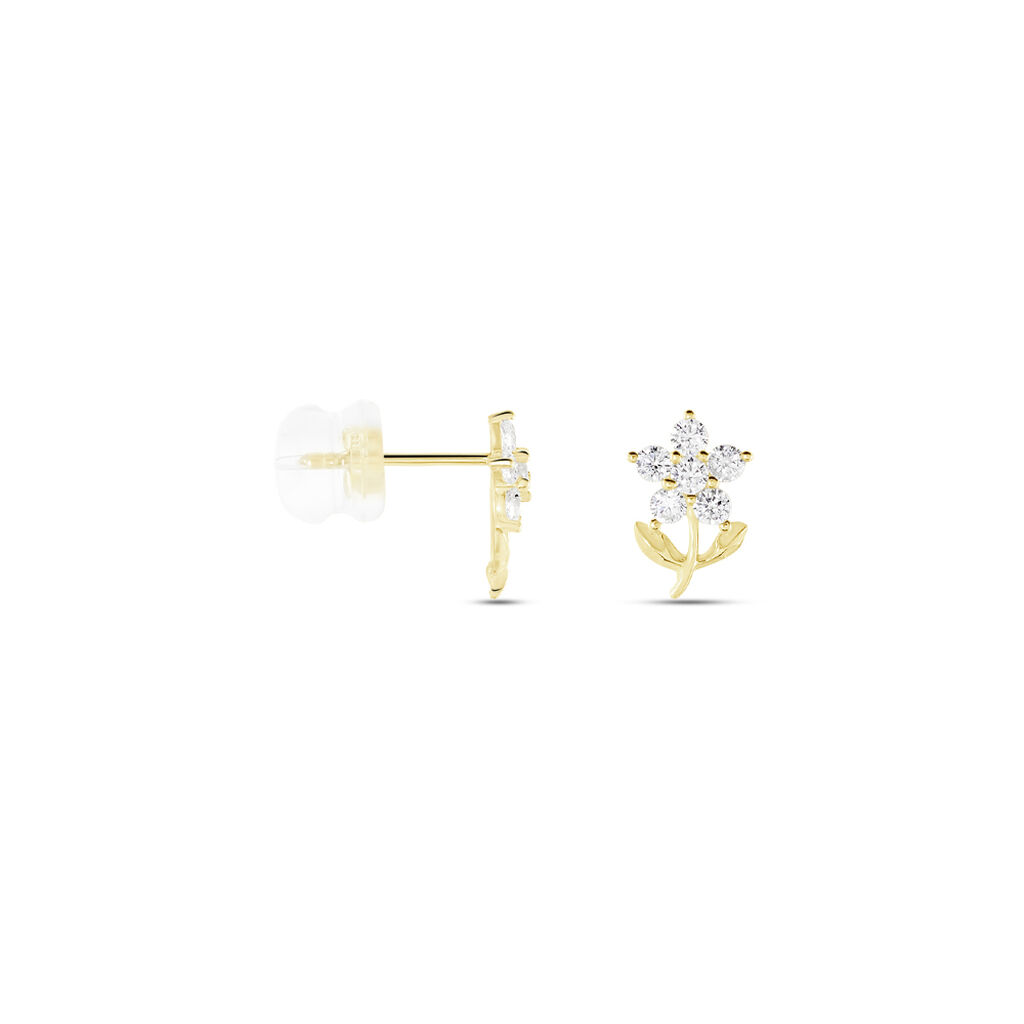 Boucles D'oreilles Puces Eleanor Fleur Or Jaune Oxyde De Zirconium
