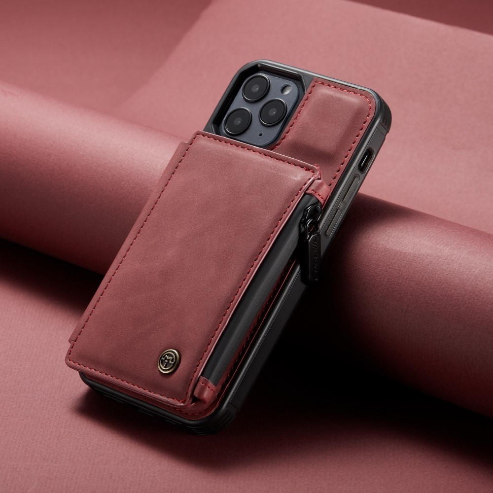iPhone 12 / iPhone 12 Pro Leder Schutzhülle mit Münzbeutel   3 Kartenfächern - Rot