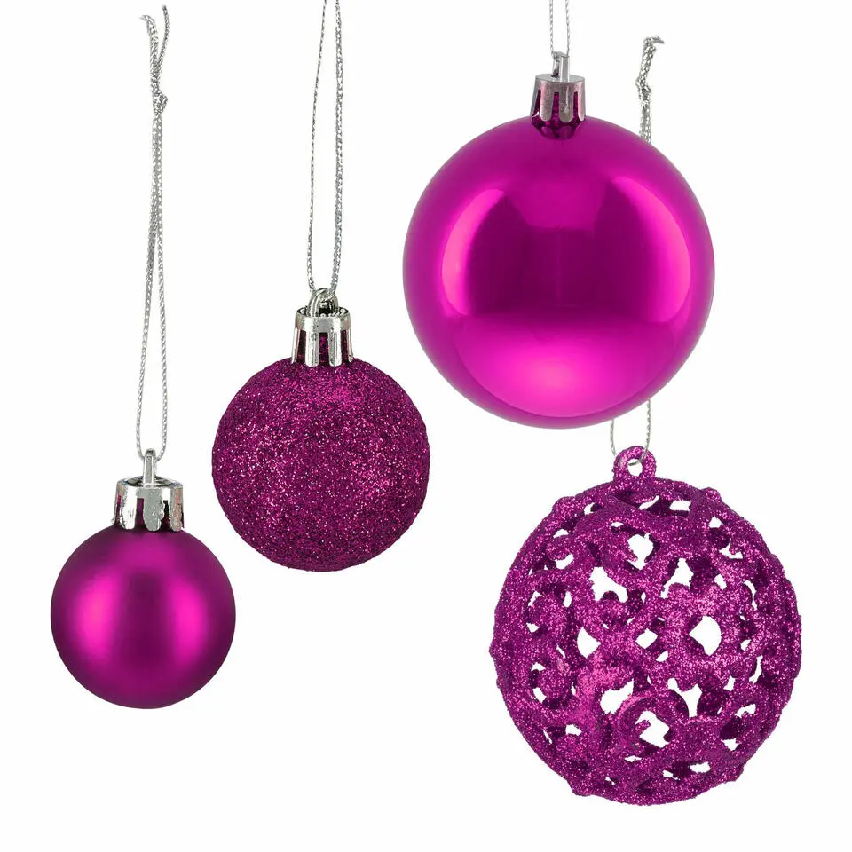 Relaxdays kerstballen - 50x - roze - 3, 4 en 6 cm -kunststof