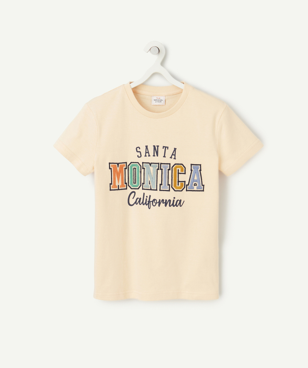 t-shirt garçon en coton bio orange avec message coloré et