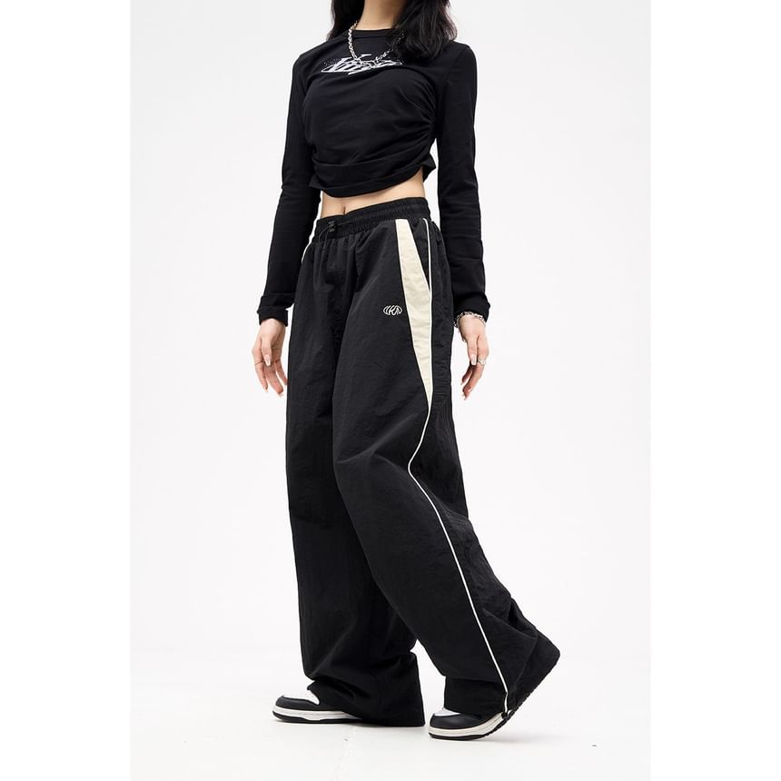 Rosesand - Lage taille kleurblok losse wijde joggingbroek