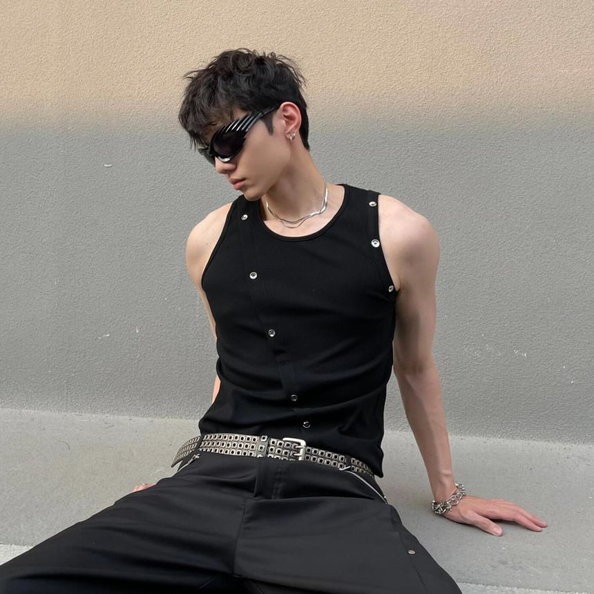 DragonRoad - Tanktop met ronde hals, effen paneel en knoopjes