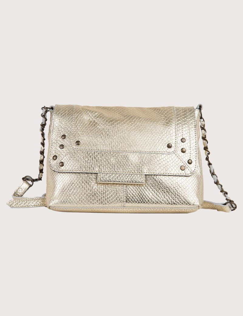 PIECES SAC FELIZIA À BANDOULIÈRE EN CUIR SERPENT COULEUR OR