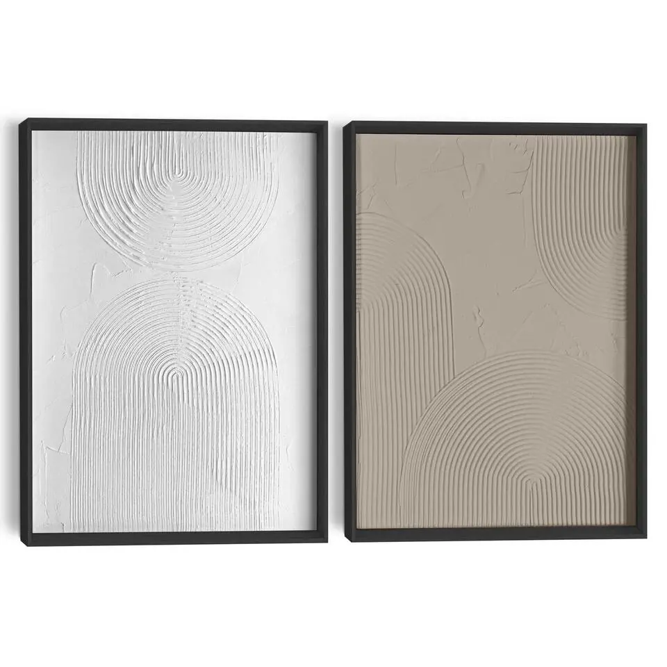 Abstracte wanddecoratie set met structuur Reliëf bogen - 40x30cm