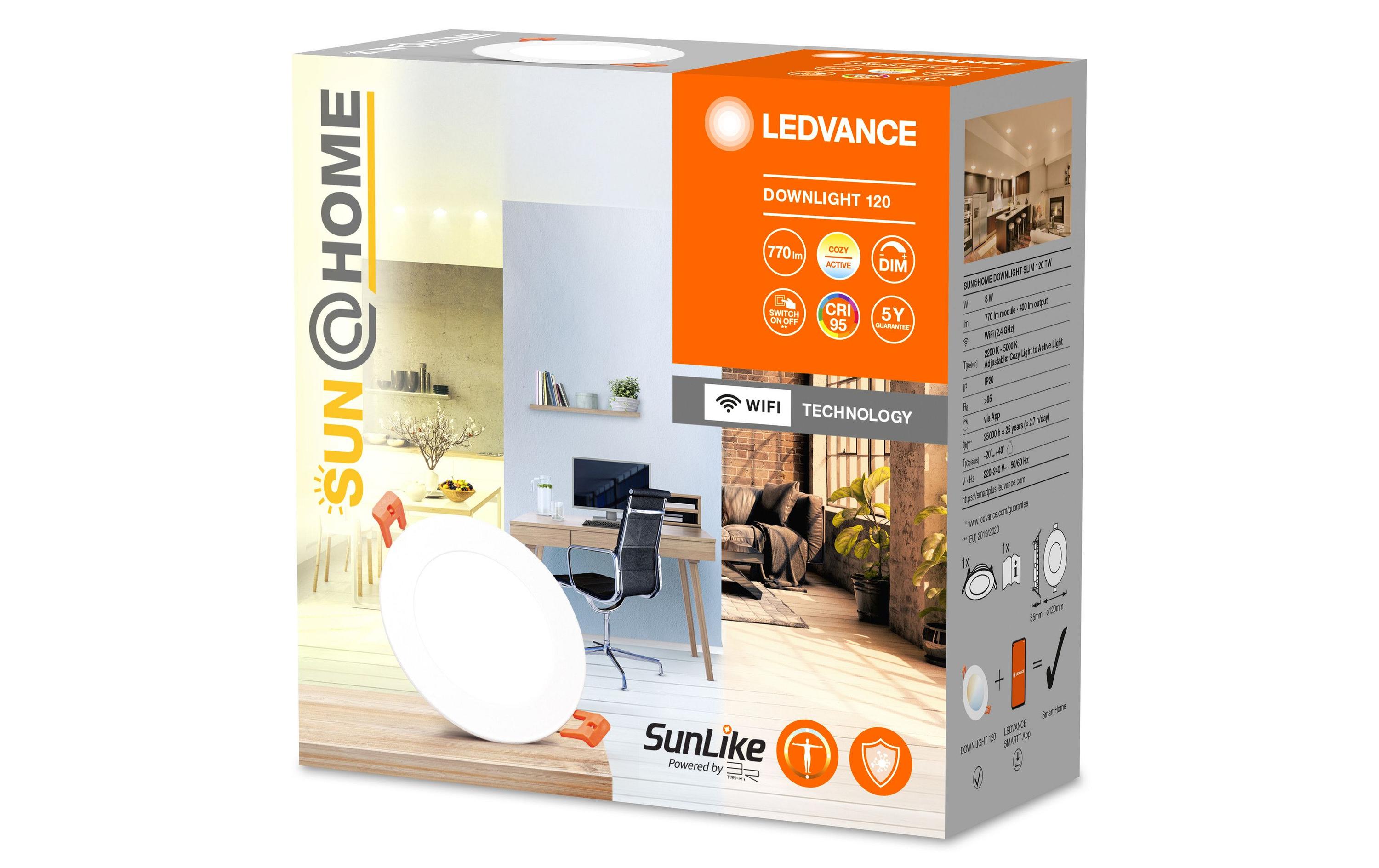 Einbauleuchte Sun@Home LED Slim, Ø 12 cm, 8 W, CRI95Smarte Leuchte zum Einbauen mit WiFi- Technologie