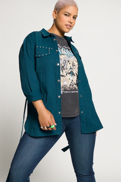 Hemdbluse, oversized, Color Denim, Zier Nieten