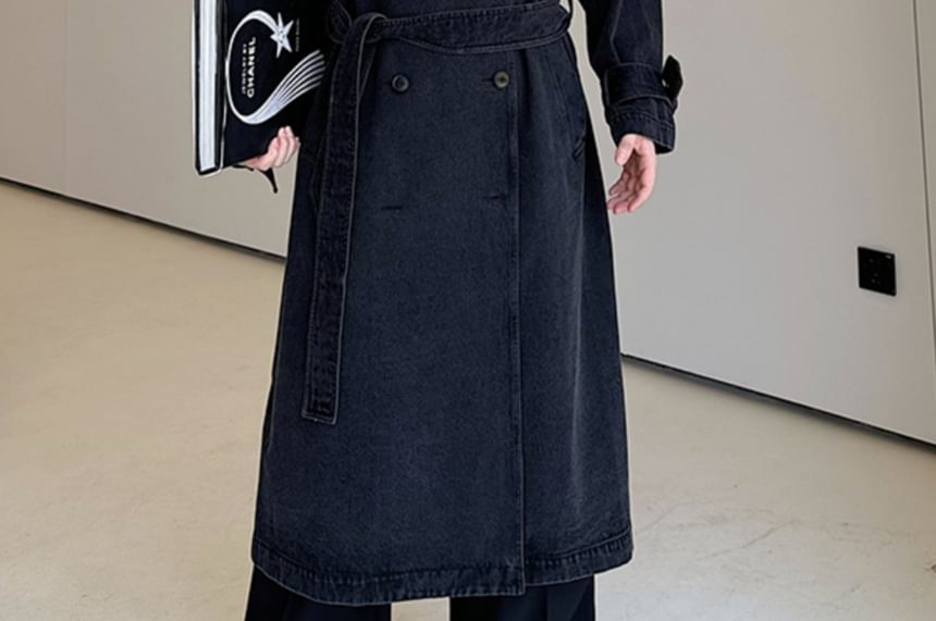 Patow - Gewassen denim trenchcoat met dubbele rij knopen