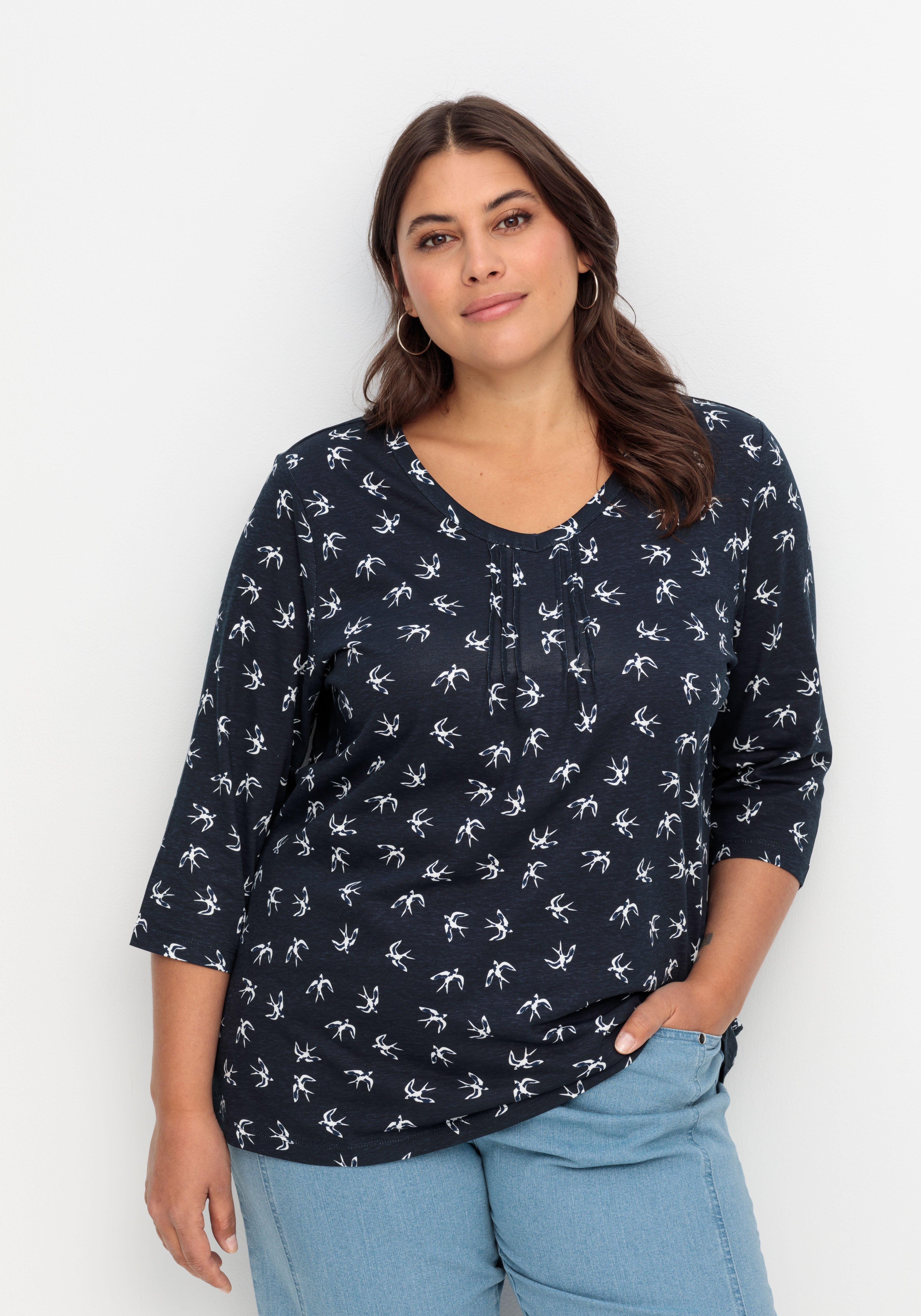 3/4-Arm-Shirt in leichter A-Linie, mit Schwalbenprint