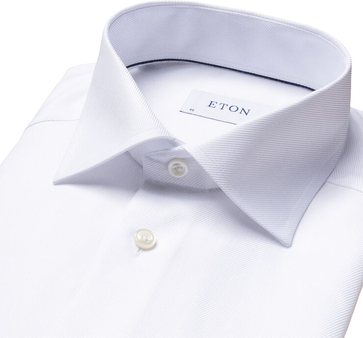 ETON Slim Fit White Textured Twill Shirt - French Cuff Hvid