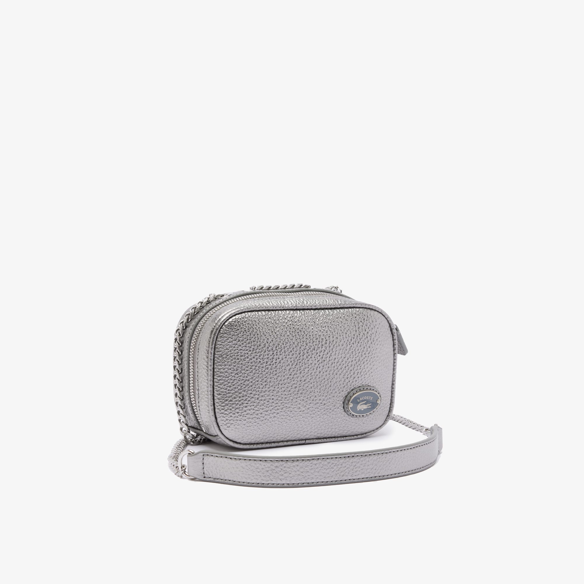 Sac carré bandoulière femme Lacoste en cuir grainé Sacs à bandoulière - Gris - Lacoste - Femme