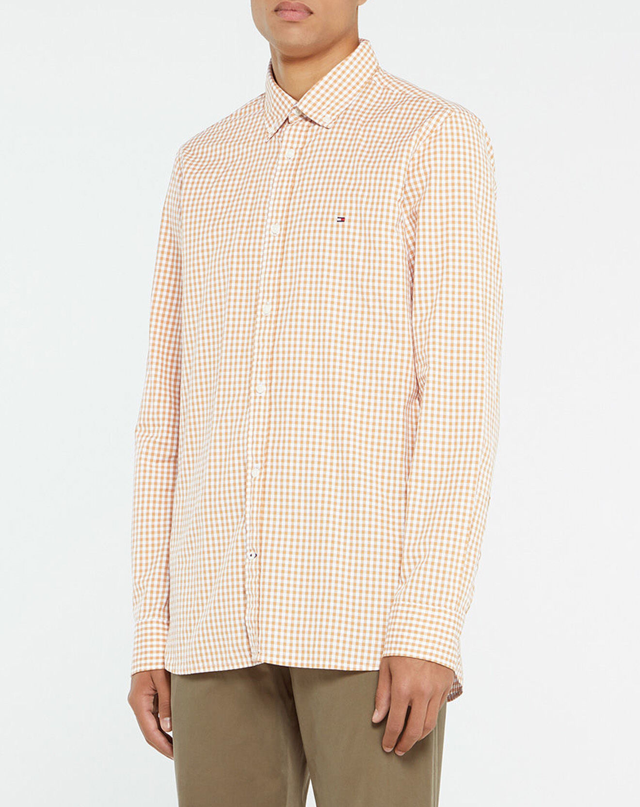 Tommy Hilfiger Chemise Slim 100% Coton Bio Gingham à carreaux camel/blanc