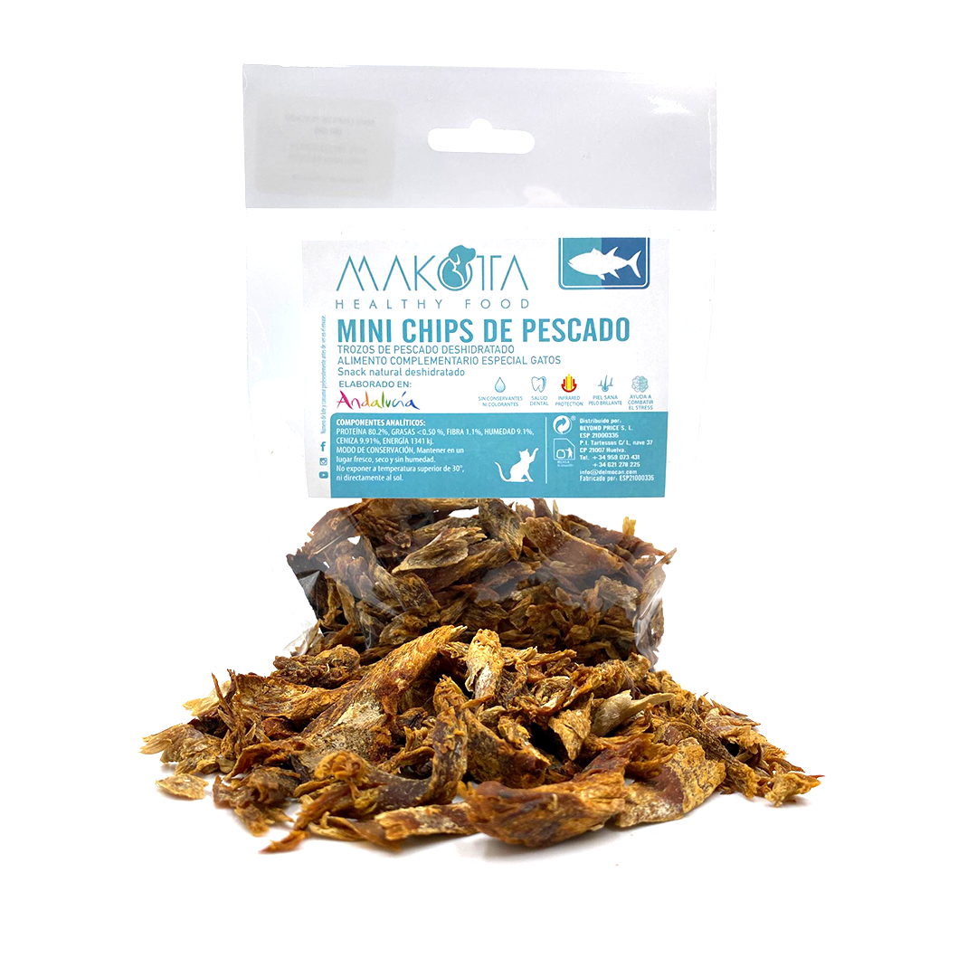 Mini chips de peixe desidratado - Pacote com 3 sacos