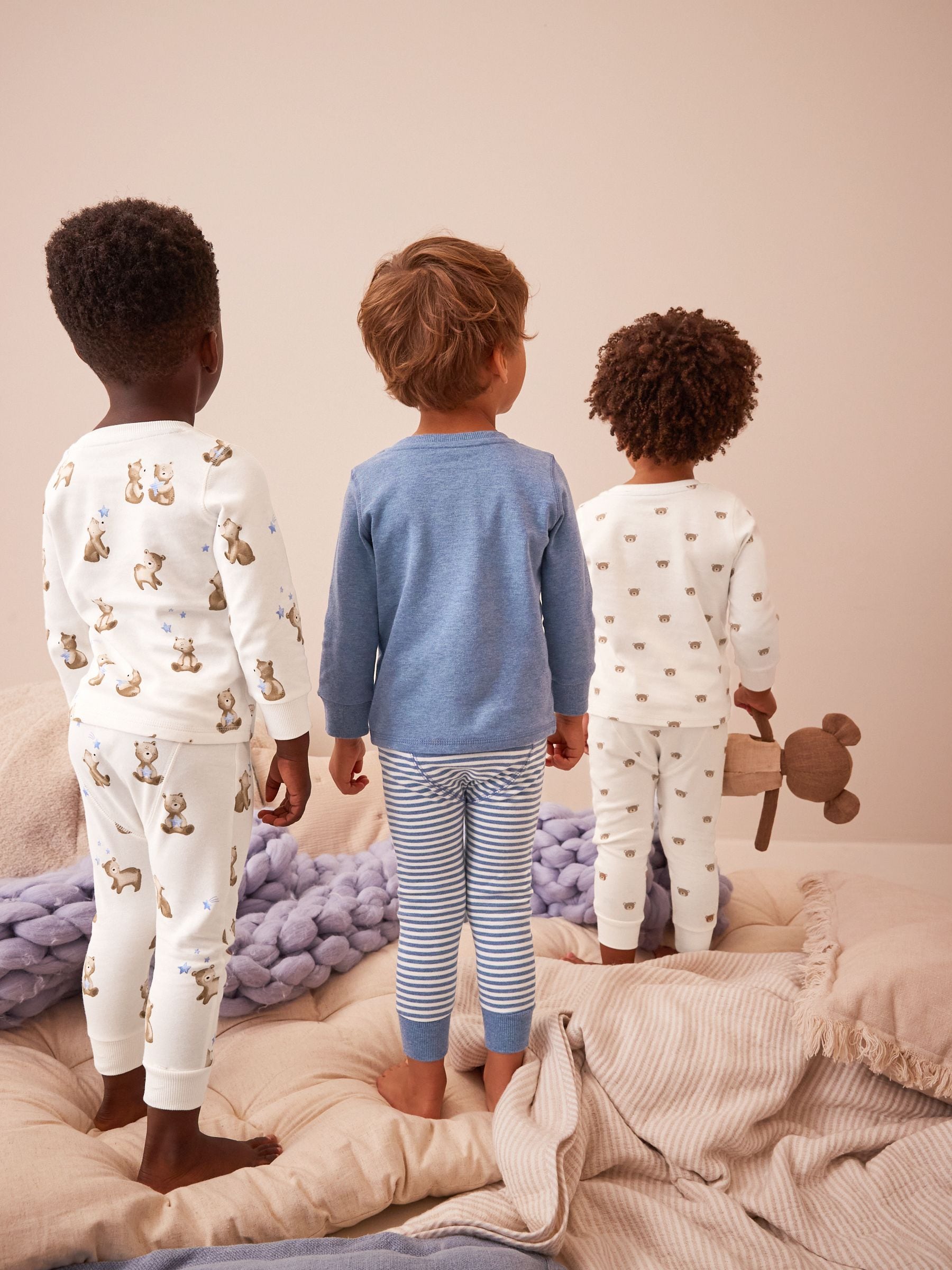 Lichtblauw met beer - Verpakking van 3 knusse pyjama's (9mnd-6jr)