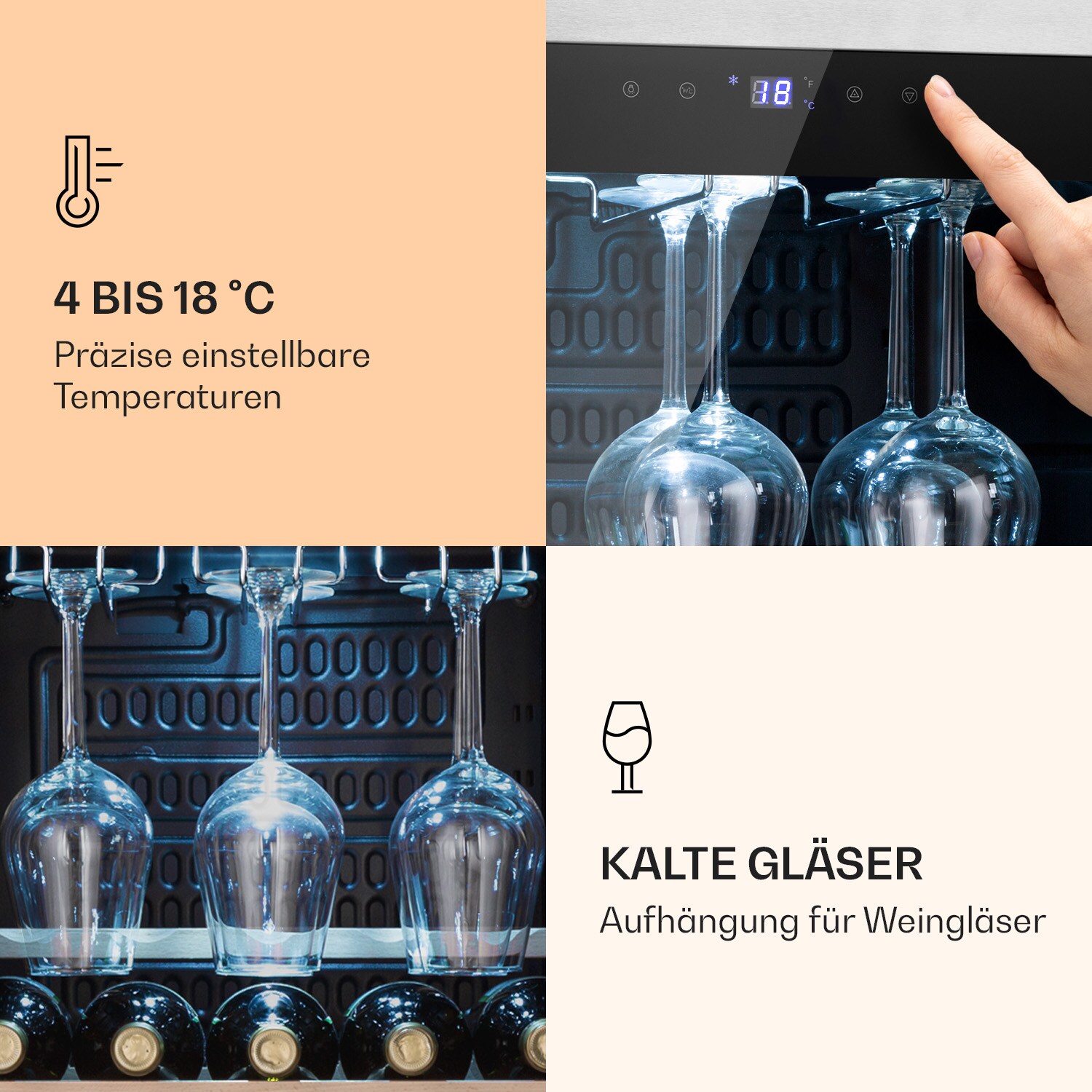Vinamour 46 Uno Weinkühlschrank 1 Zonen 155 L/46 Fl. 4-18 °C Edelstahl