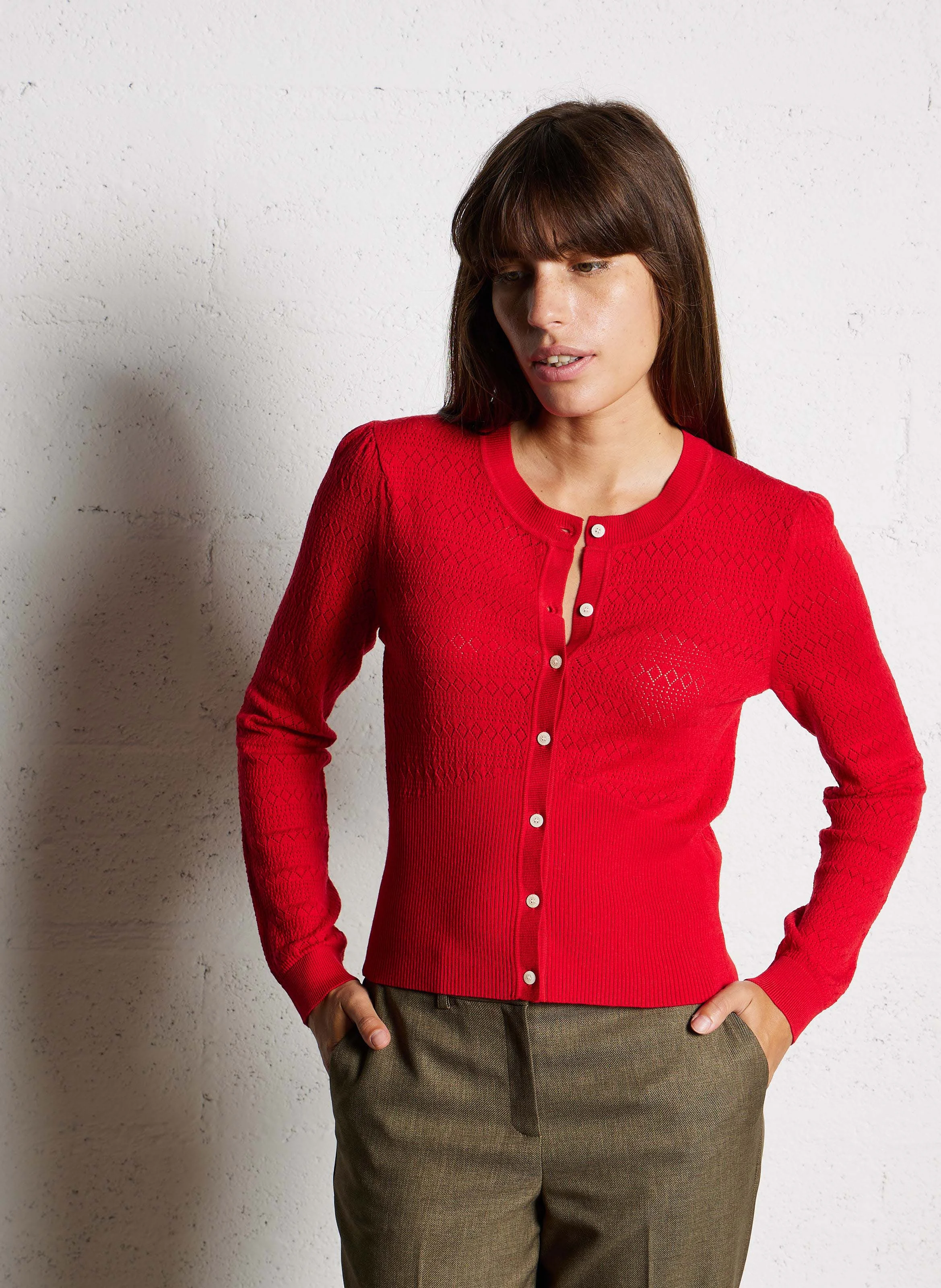 ANGELINOU - Cardigan col rond| Rouge