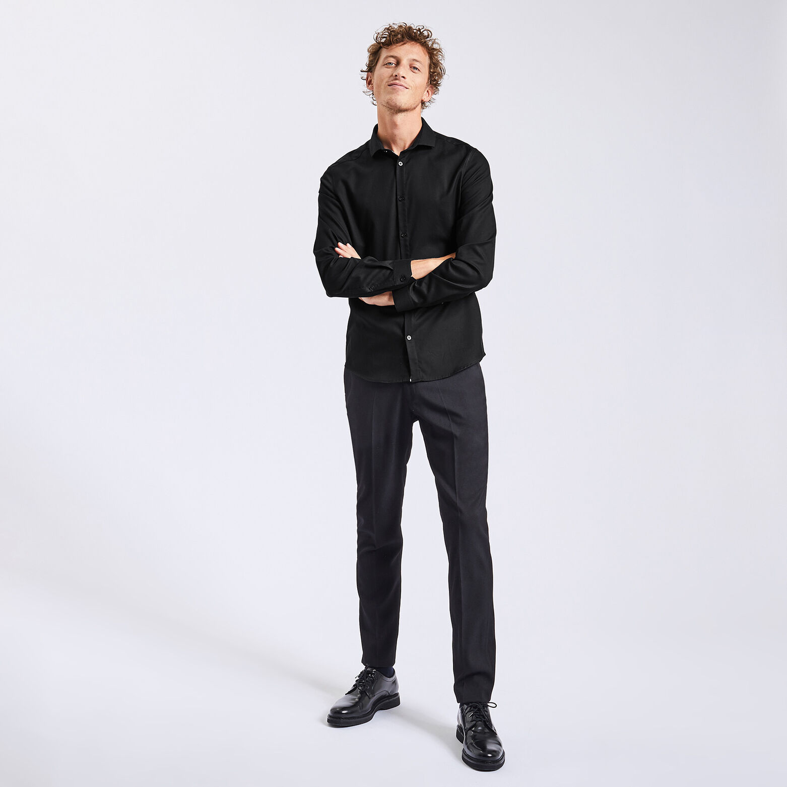 Chemise slim sans repassage unie coton Noir